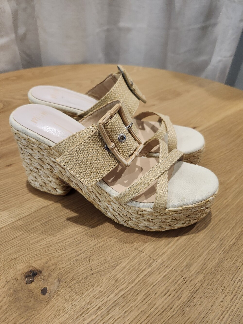 Woven Platform Slide Sandals in Natural